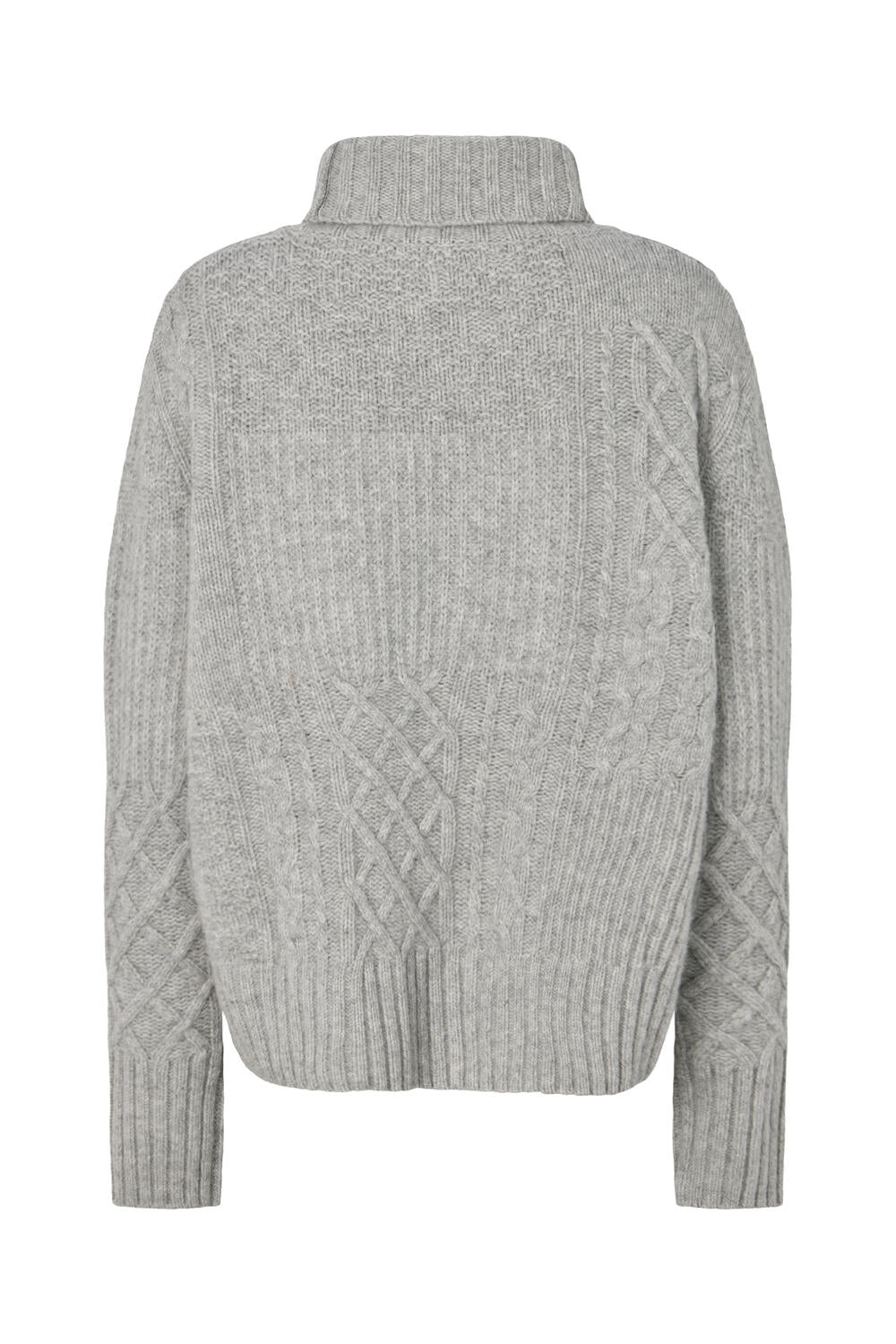 Anli patchwork striktrøje - Light grey melange